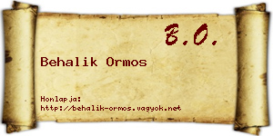 Behalik Ormos névjegykártya